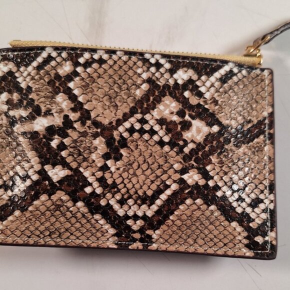 Microfiber Snake Grain Faux Leather Women's Compact/Slim Wallet Tan/Black - Picture 6 of 6